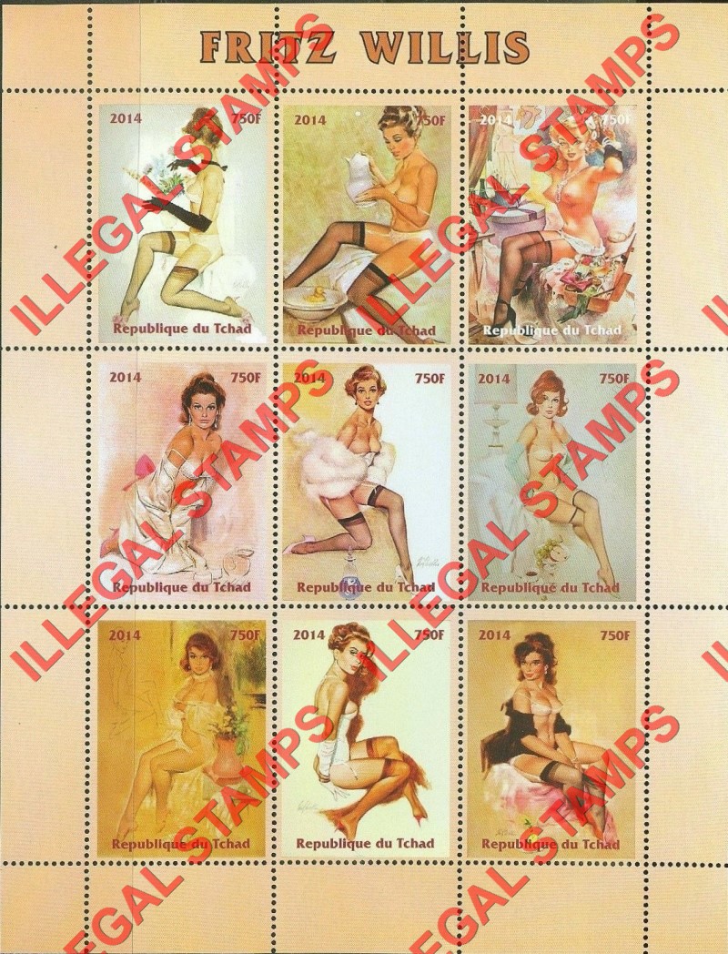Chad 2014 Art by Fritz Willis Illegal Stamps in Sheet of 9