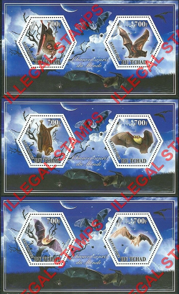 Chad 2014 Bats Illegal Hexagon Stamps in Souvenir Sheets of 2