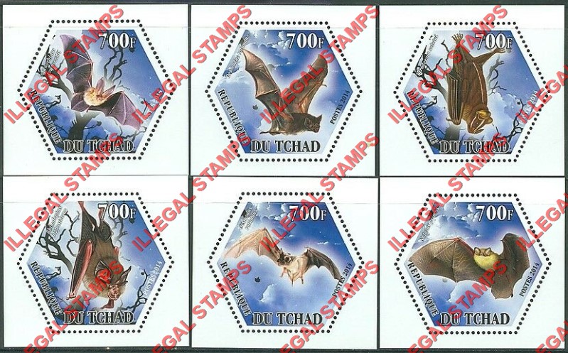 Chad 2014 Bats Illegal Hexagon Stamps in Deluxe Souvenir Sheets of 1
