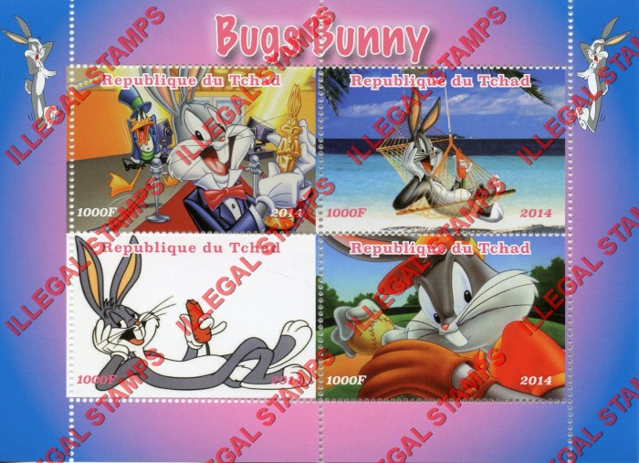 Chad 2014 Bugs Bunny Illegal Stamps in Souvenir Sheet of 4