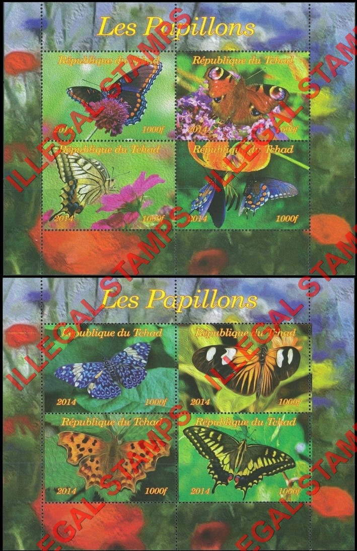 Chad 2014 Butterflies Illegal Stamps in Souvenir Sheets of 4