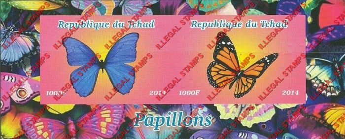 Chad 2014 Butterflies Illegal Stamps in Souvenir Sheet of 2