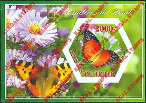 Chad 2014 Butterflies Illegal Hexagon Stamps in Souvenir Sheet of 1