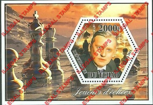 Chad 2014 Chess Masters Illegal Hexagon Stamps in Souvenir Sheet of 1