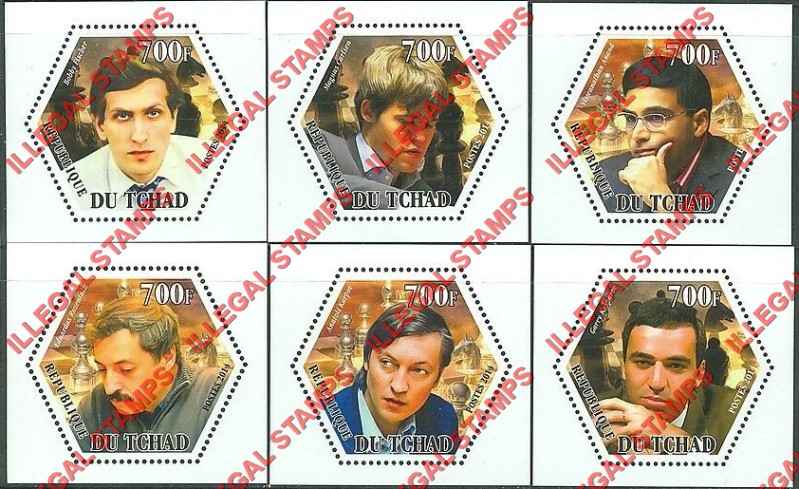 Chad 2014 Chess Masters Illegal Hexagon Stamps in Deluxe Souvenir Sheets of 1