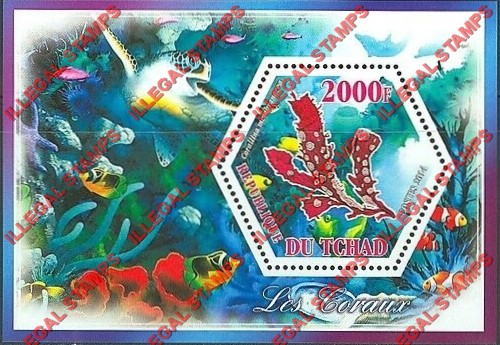 Chad 2014 Coral Illegal Hexagon Stamps in Souvenir Sheet of 1