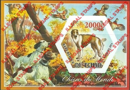 Chad 2014 Dogs Illegal Hexagon Stamps in Souvenir Sheet of 1