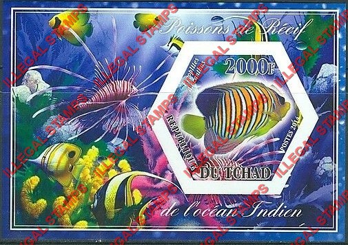 Chad 2014 Indian Ocean Reef Fish Illegal Hexagon Stamps in Souvenir Sheet of 1