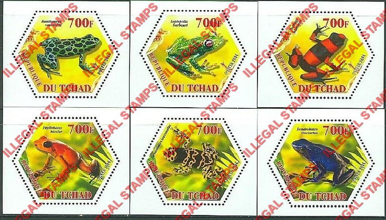 Chad 2014 Frogs Illegal Hexagon Stamps in Deluxe Souvenir Sheets of 1