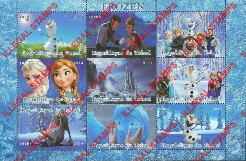 Chad 2014 Frozen Illegal Stamps in Sheet of 9
