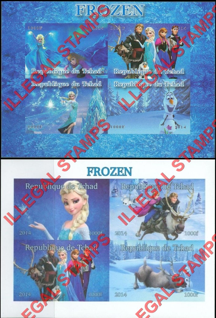 Chad 2014 Frozen Illegal Stamps in Souvenir Sheets of 4