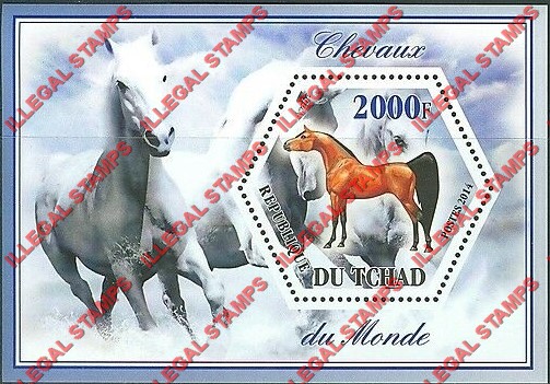 Chad 2014 Horses Illegal Hexagon Stamps in Souvenir Sheet of 1