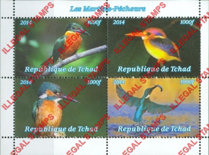 Chad 2014 Kingfishers Birds Illegal Stamps in Souvenir Sheet of 4