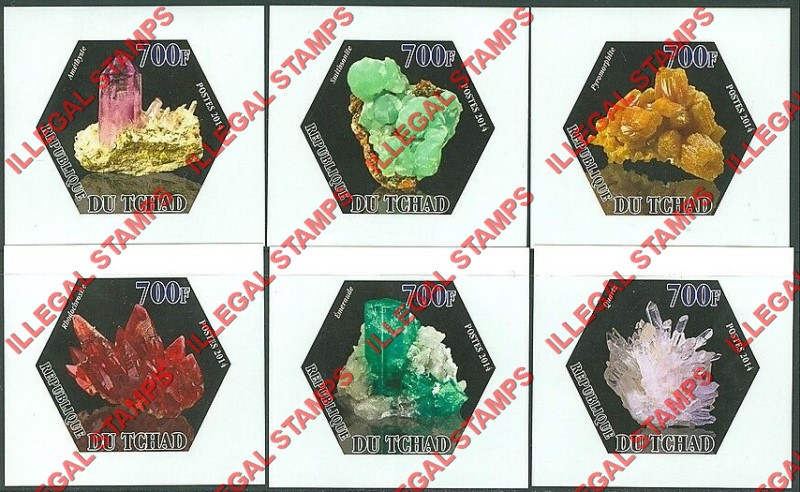 Chad 2014 Minerals Illegal Hexagon Stamps in Deluxe Souvenir Sheets of 1