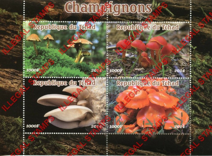 Chad 2014 Mushrooms Illegal Stamps in Souvenir Sheet of 4
