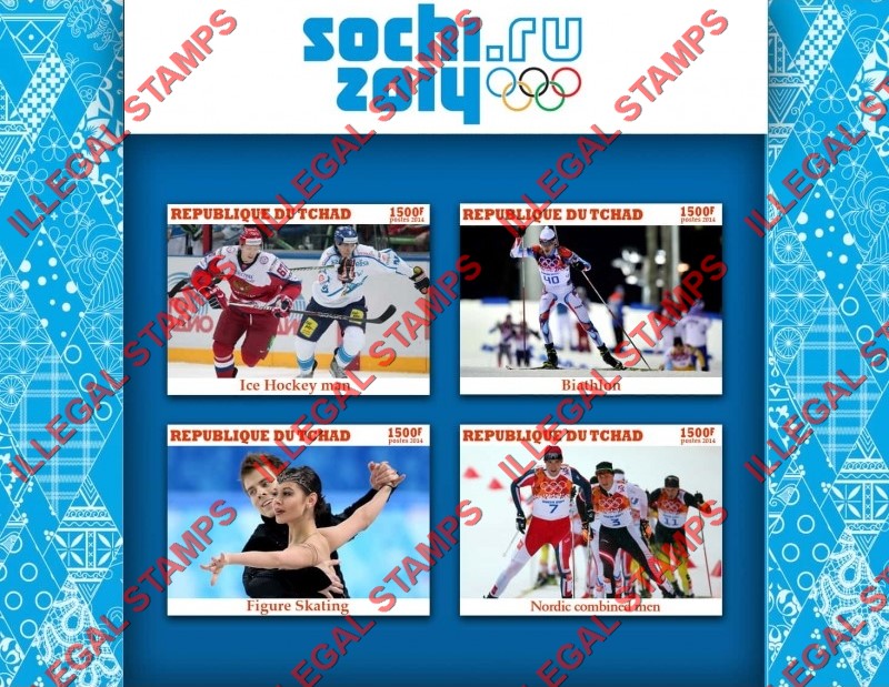 Chad 2014 Olympic Games in Sochi Russia Illegal Stamps in Souvenir Sheet of 4