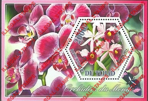 Chad 2014 Orchids Illegal Hexagon Stamps in Souvenir Sheet of 1