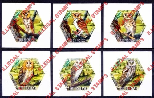 Chad 2014 Owls Illegal Hexagon Stamps in Deluxe Souvenir Sheets of 1