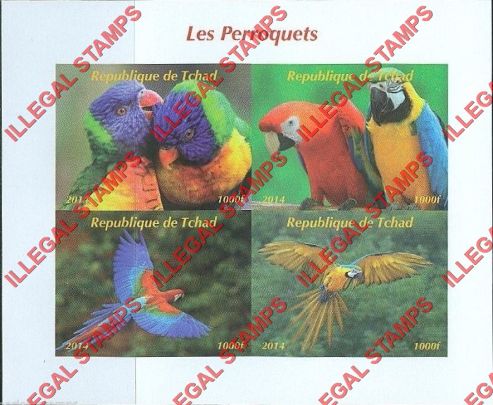 Chad 2014 Parrots Illegal Stamps in Souvenir Sheet of 4