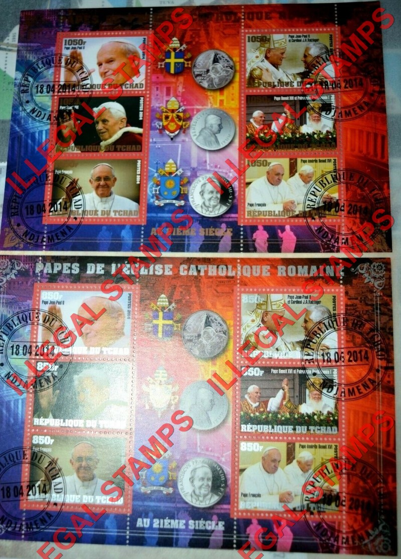 Chad 2014 Popes Illegal Stamps in Souvenir Sheets of 6
