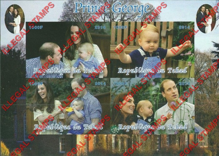 Chad 2014 Prince George Illegal Stamps in Souvenir Sheet of 4