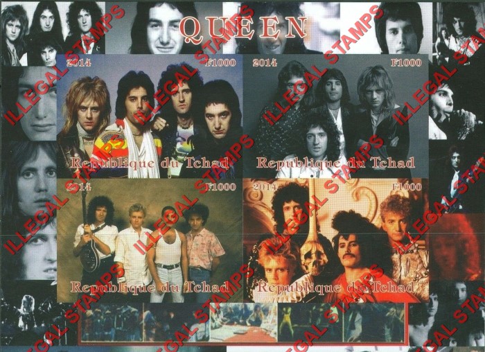 Chad 2014 Queen Rock Band Illegal Stamps in Souvenir Sheet of 4