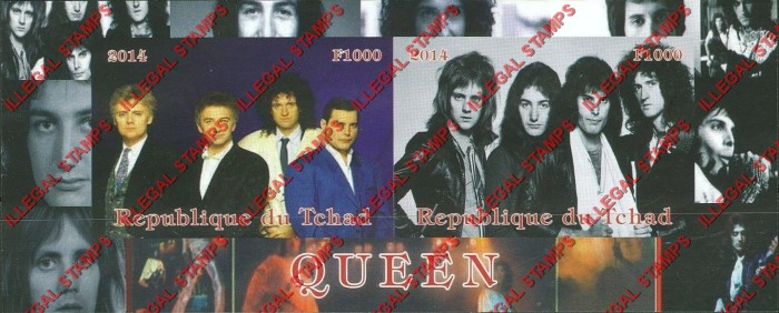 Chad 2014 Queen Rock Band Illegal Stamps in Souvenir Sheet of 2