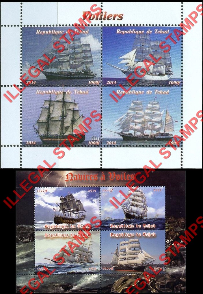Chad 2014 Sailing Ships Illegal Stamps in Souvenir Sheets of 4