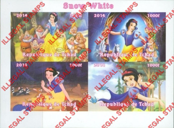Chad 2014 Snow White Illegal Stamps in Souvenir Sheet of 4