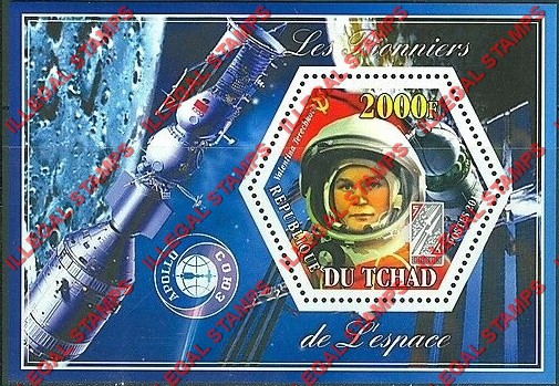 Chad 2014 Space Pioneers Illegal Hexagon Stamps in Souvenir Sheet of 1