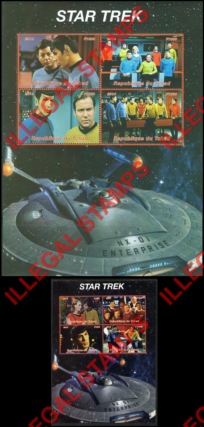 Chad 2014 Star Trek Illegal Stamps in Large Souvenir Sheets of 4