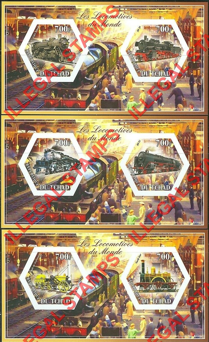Chad 2014 Steam Locomotives Illegal Hexagon Stamps in Souvenir Sheets of 2
