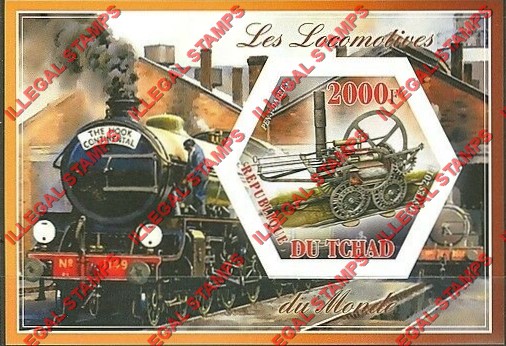 Chad 2014 Steam Locomotives Illegal Hexagon Stamps in Souvenir Sheet of 1