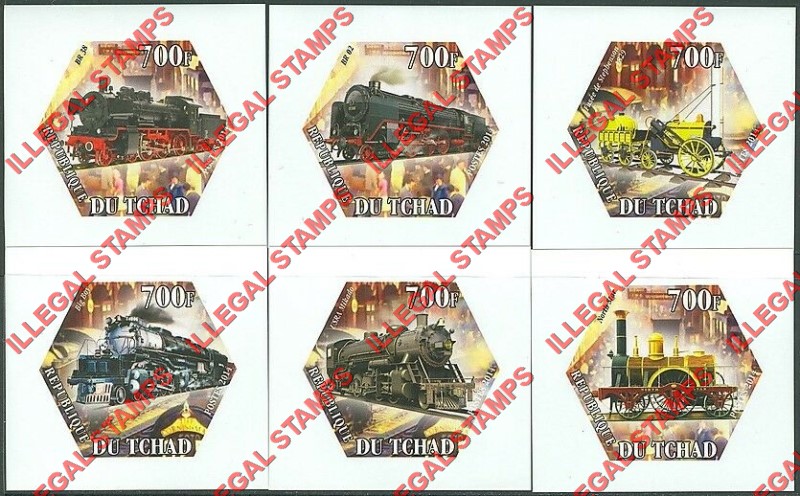 Chad 2014 Steam Locomotives Illegal Hexagon Stamps in Deluxe Souvenir Sheets of 1