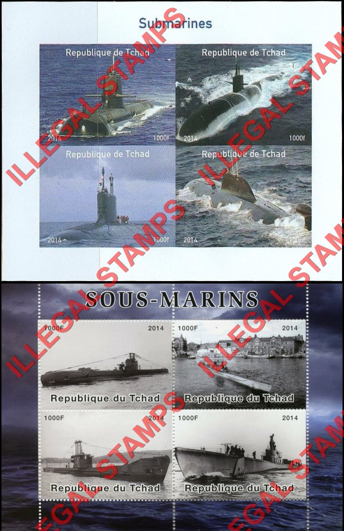 Chad 2014 Submarines Illegal Stamps in Souvenir Sheets of 4