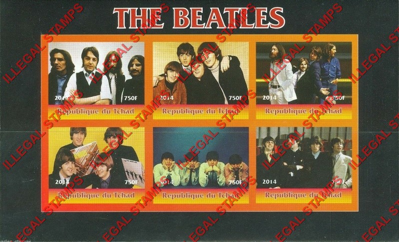 Chad 2014 The Beatles Illegal Stamps in Souvenir Sheet of 6