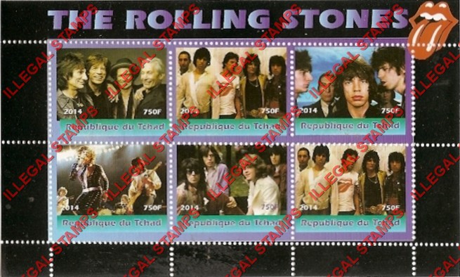 Chad 2014 The Rolling Stones Illegal Stamps in Souvenir Sheet of 6
