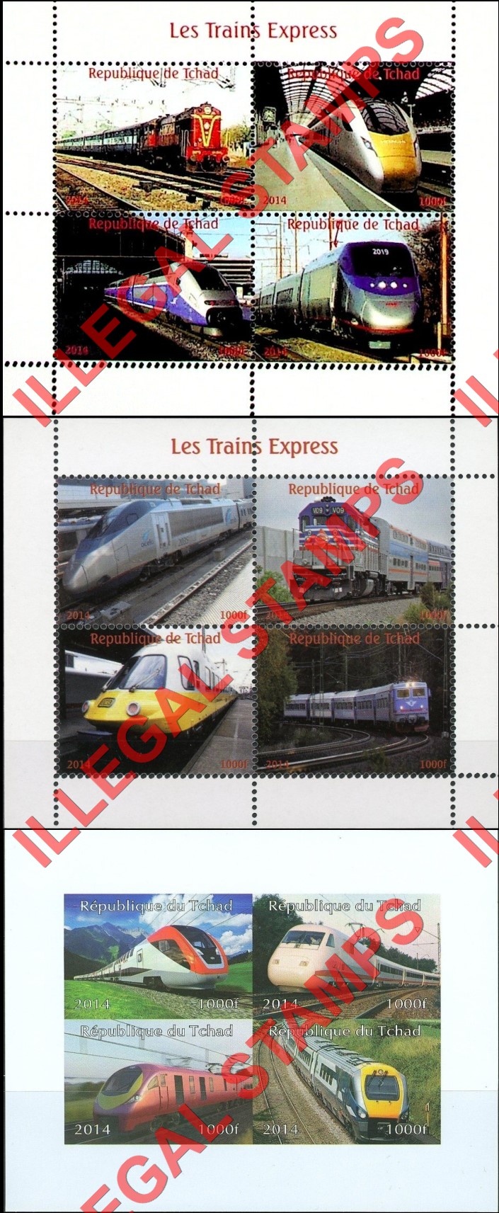 Chad 2014 Trains Illegal Stamps in Souvenir Sheets of 4