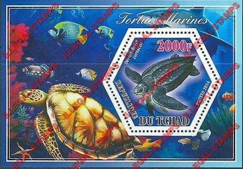Chad 2014 Turtles Illegal Hexagon Stamps in Souvenir Sheet of 1