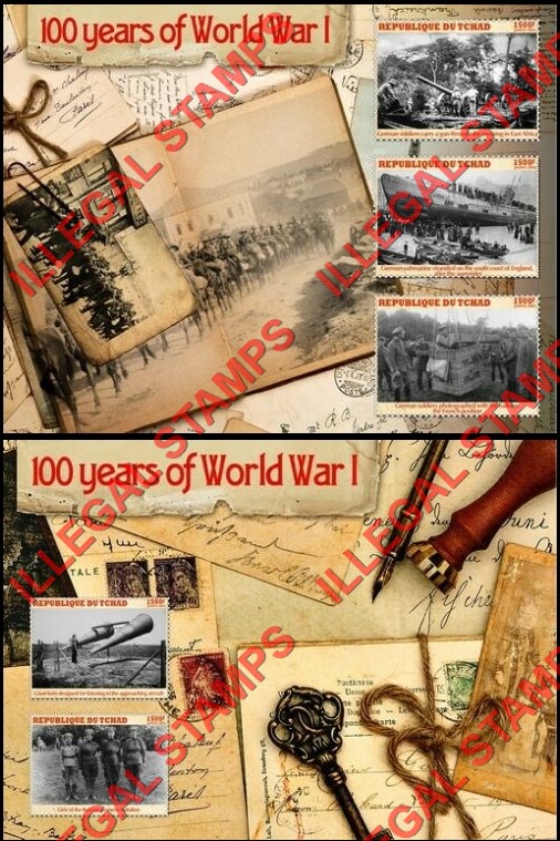 Chad 2014 World War I Illegal Stamps in Souvenir Sheets of 3 and 2