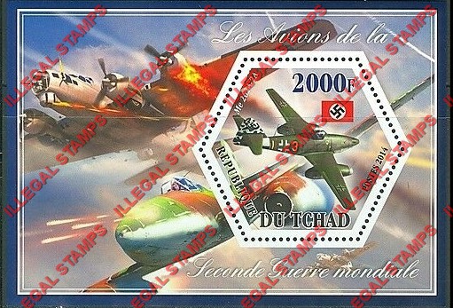 Chad 2014 World War II Airplanes Illegal Hexagon Stamps in Souvenir Sheet of 1