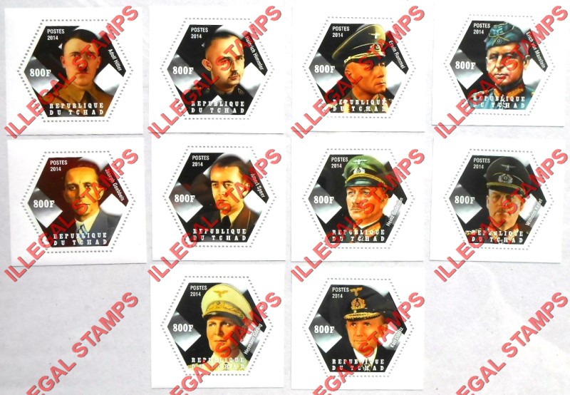 Chad 2014 World War II Leaders Germany Illegal Hexagon Stamps in Deluxe Souvenir Sheets of 1