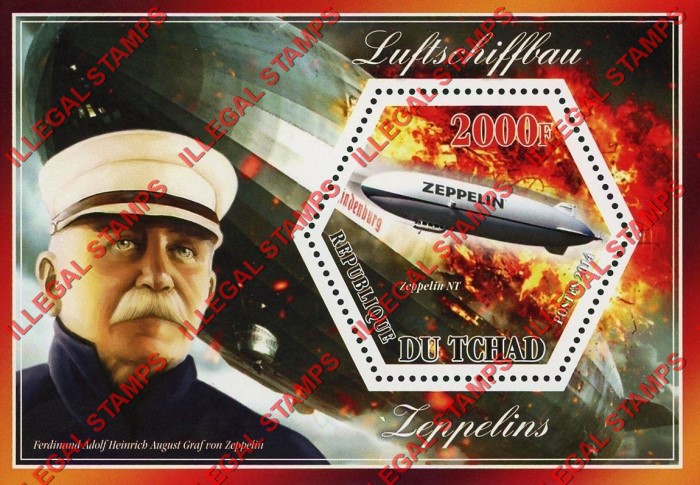 Chad 2014 Zeppelins Illegal Hexagon Stamps in Souvenir Sheet of 1