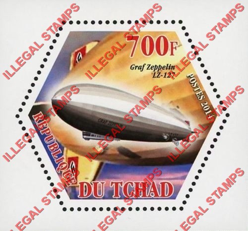 Chad 2014 Zeppelins Illegal Hexagon Stamps in Deluxe Souvenir Sheet of 1