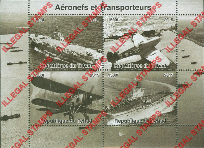 Chad 2015 Aircraft Carriers and Planes Illegal Stamps in Souvenir Sheet of 4