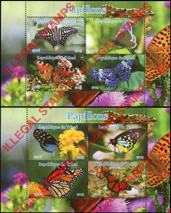 Chad 2015 Butterflies Illegal Stamps in Souvenir Sheets of 4