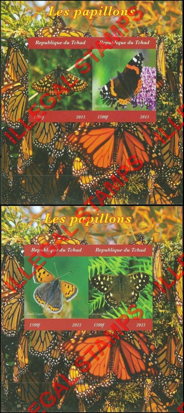 Chad 2015 Butterflies Illegal Stamps in Souvenir Sheets of 2