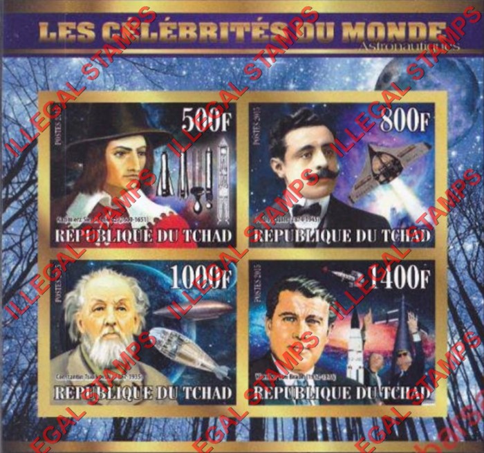 Chad 2015 Celebrities Astronautics Illegal Stamps in Souvenir Sheet of 4