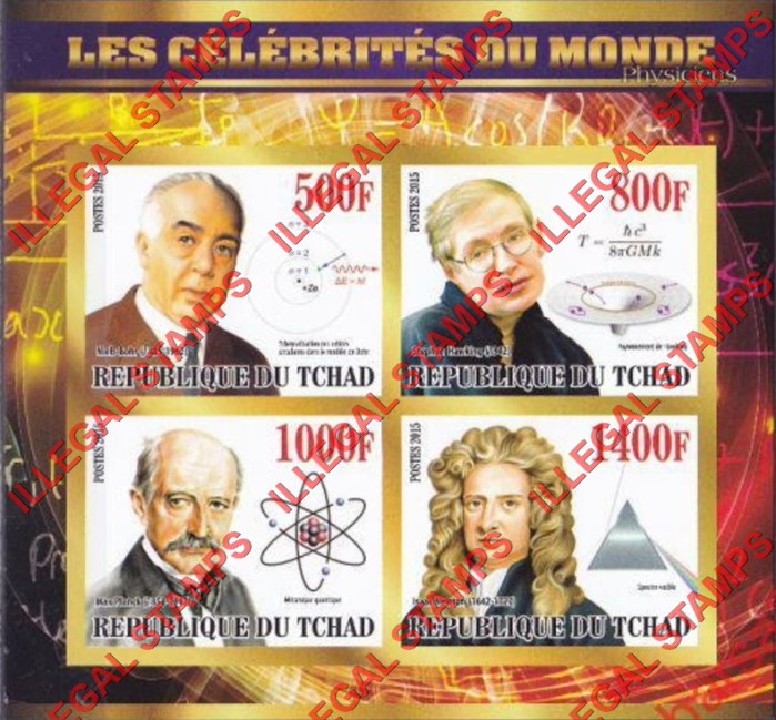 Chad 2015 Celebrities Physicists Illegal Stamps in Souvenir Sheet of 4