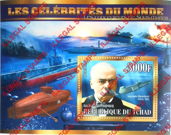 Chad 2015 Celebrities Submarine Constructors Illegal Stamps in Souvenir Sheet of 1